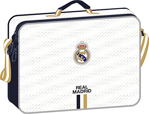 Safta Real Madrid - Geldbörse für die Schule, Aktentasche, Umhängetasche, bequem und vielseitig, Qualität und Stärke, 38 x 6 x 28 cm, Weiß, weiß, Estándar, Lässig von safta