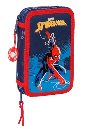 Safta SPIDERMAN NEON Schulmäppchen für Kinder, Federmäppchen mit Farben, mit 28 Utensilien, ideal für Kinder von 5 bis 14 Jahren, bequem und vielseitig, Qualität und Beständigkeit, 12,5 x 4 x 19,5 cm, von safta