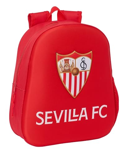 Safta Sevilla FC Schulrucksack mit 3D-Design, anpassbar an den Wagen, ideal für Kinder verschiedener Altersgruppen, bequem und vielseitig, Qualität und Widerstandsfähigkeit, 27 x 10 x 33 cm, Rot, rot, von safta