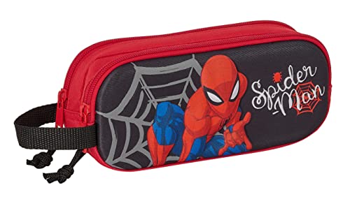 Safta Spiderman - Doppel-3D-Federmäppchen, für Kinder, ideal für Kinder im Schulalter, bequem und vielseitig, Qualität und Widerstand, 21 x 6 x 8 cm, Rot/Schwarz, rot/schwarz, Estándar, Lässig von safta