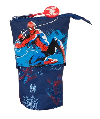 Safta Spiderman Neon – umwandelbares Federmäppchen für Kinder, Federmäppchen für Kinder, ideal für Schulkinder, bequem und vielseitig, Qualität und Beständigkeit, 8 x 6 x 19 cm, Marineblau, von safta