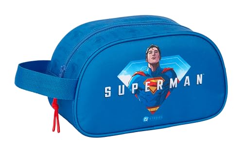 Safta Superman Kulturbeutel für Kinder, mittelgroß, mit Griff, Kulturbeutel für Kinder, anpassbar an den Wagen, einfache Reinigung, bequem und vielseitig, Qualität und Widerstandsfähigkeit, 26 x 12 x von safta