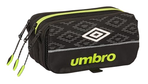 Safta UMBRO LIMA Federmäppchen mit Dreifach-Big, Federmäppchen für Kinder, ideal für Schulkinder, bequem und vielseitig, Qualität und Widerstandsfähigkeit, 21,5 x 8 x 10 cm, Schwarz, Schwarz, von safta