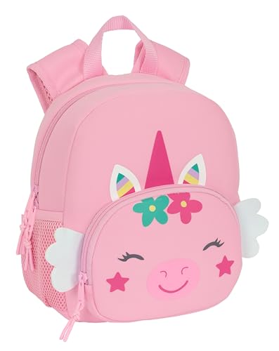 Safta UNICORNIO Neopren-Rucksack, Kinderrucksack, ideal für Kinder unterschiedlichen Alters, bequem und vielseitig, 20 x 9 x 25 cm, Hellrosa, hellrosa, Estándar, Casual von safta