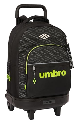 Safta Umbro Lima Großer Rucksack mit Rädern, kompakt, abnehmbar, ideal für Kinder unterschiedlichen Alters, bequem und vielseitig, Qualität und Widerstandsfähigkeit, 33 x 22 x 45 cm, Schwarz, Schwarz von safta