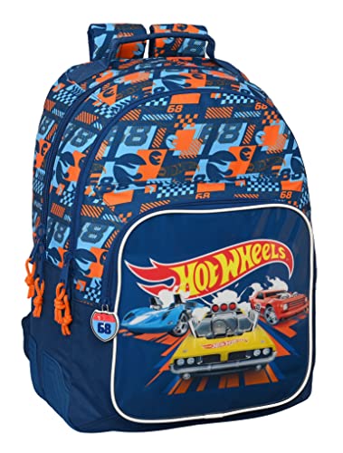 Safta Unisex Kinder M773 HOT Wheels Speed Club Schulrucksack, ideal unterschiedlichen Alters, bequem und vielseitig, Qualität und Widerstandsfähigkeit, 32 x 15 x 42 cm, Marineblau und Orange von safta