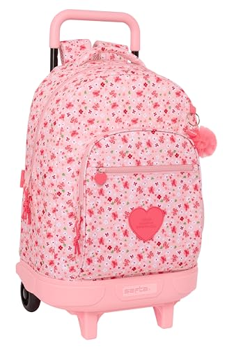 Safta VMB IN BLOOM Großer Rucksack mit Rädern, kompakt, abnehmbar, ideal für Kinder unterschiedlichen Alters, bequem und vielseitig, Qualität und Widerstandsfähigkeit, 33 x 22 x 45 cm, Rosa, Rosa, von safta