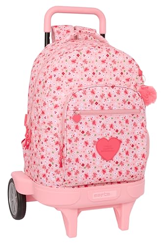 Safta VMB IN Bloom Großer Rucksack mit Rädern, kompakt, abnehmbar, ideal für Kinder unterschiedlichen Alters, bequem und vielseitig, Qualität und Widerstandsfähigkeit, 33 x 22 x 45 cm, Rosa, Rosa, von safta