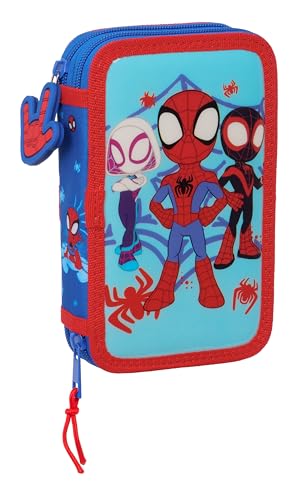 Spidey Federmäppchen für Kinder, Federmäppchen mit Farben, mit 28 Utensilien, ideal für Kinder von 5 bis 14 Jahren, bequem und vielseitig, Qualität und Widerstandsfähigkeit, 12,5 x 4 x 19,5 cm, Blau, von safta