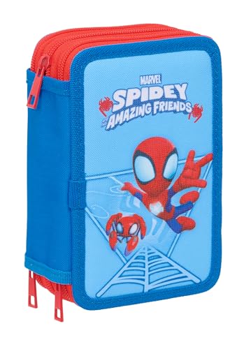 Spidey Schulmäppchen mit 37 Utensilien, Kindermäppchen, ideal für Kinder von 5 bis 14 Jahren, bequem und vielseitig, Qualität und Widerstandsfähigkeit, 12,5 x 5,5 x 19,5 cm von safta
