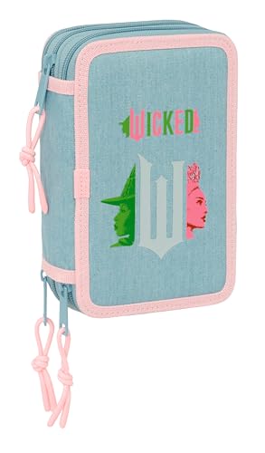 Wicked - Schulmäppchen mit 37 Werkzeugen inklusive, Kinder Federmäppchen, Kind, ideal für Kinder von 5 bis 14 Jahren, bequem und vielseitig, Qualität und Widerstandsfähigkeit, 12,5 x 5,5 x 19,5 cm von safta