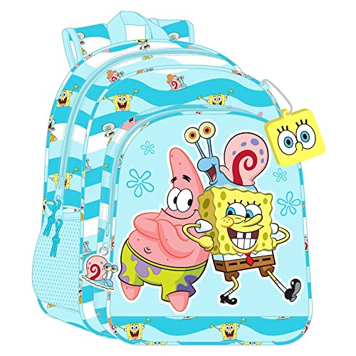 safta 612291640 Rucksack Junior Adap.Wagen Schwammkopf Stay Positive 32 x 38 x 12 cm, bunt von safta
