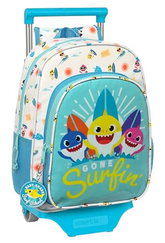 Safta BABY SHARK SURFING Kinderrucksack mit Trolley 705, ideal für Kinder unterschiedlichen Alters, bequem und vielseitig, Qualität und Stärke, 26 x 11 x 34 cm, Blau und Weiß, blau/weiß, Estándar, von safta