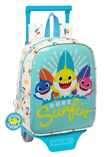 BABY SHARK SURFING Schulrucksack 232 mit Trolley 805, einfache Reinigung, ideal für Kinder unterschiedlichen Alters, bequem und vielseitig, Qualität und Stärke, 22 x 10 x 28 cm, Blau und Weiß, von safta