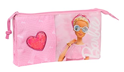 safta Barbie Girl - Dreifach-Federmäppchen, für Kinder, ideal für Kinder von 5 bis 14 Jahren, bequem und vielseitig, Qualität und Strapazierfähigkeit, 22 x 3 x 12 cm, Rosa, Rosa, Estándar, Lässig von safta