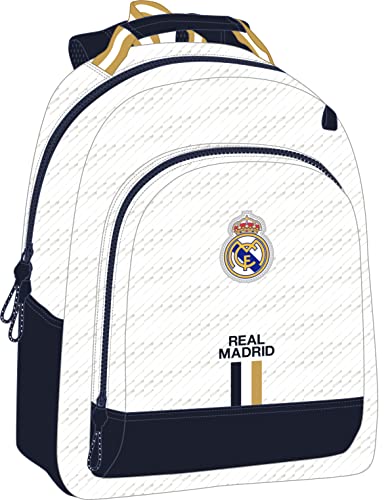 Safta Real Madrid Rucksack, anpassbar, für Kinder verschiedener Altersgruppen, bequem und vielseitig, Qualität und Strapazierfähigkeit, 32 x 15 x 42 cm, Weiß, weiß, Estándar, Casual von safta