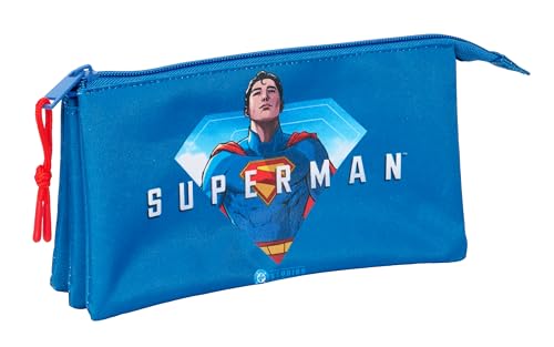 safta Superman Federmäppchen für Kinder, ideal für Kinder im Schulalter, bequem und vielseitig, Qualität und Widerstandsfähigkeit, 22 x 3 x 12 cm, blau, M, Casual von safta