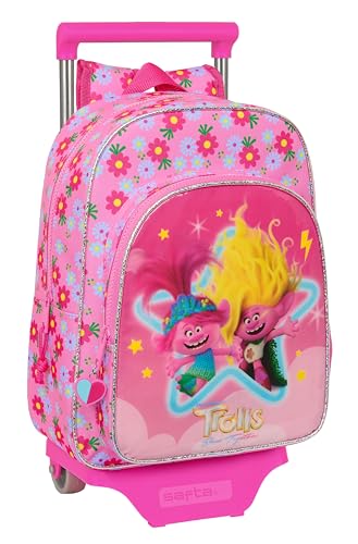 Safta TROLLS 3 Kinderrucksack mit Trolley 705, ideal für Kinder unterschiedlichen Alters, bequem und vielseitig, Qualität und Widerstandsfähigkeit, 26 x 11 x 34 cm, Rosa, Rosa, Estándar, Casual von safta