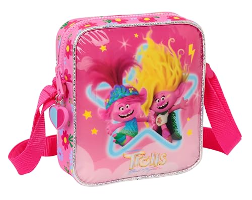 safta Unisex Kids M222 TROLLS 3 - Kleine Kuriertasche, Kinder Umhängetasche, ideal für Kinder von 5 bis 14 Jahren, bequem und vielseitig, Qualität und Belastbarkeit, 16 x 4 x 18 cm, Rosa, rose, von safta