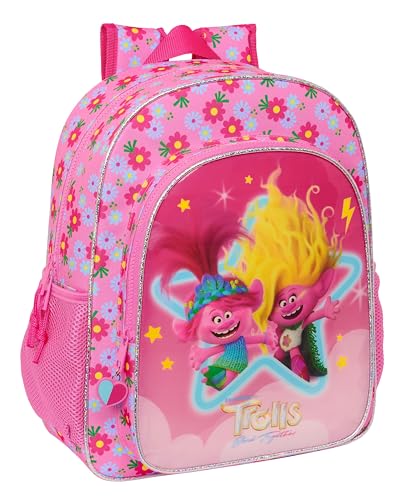 Safta TROLLS 3 Schulrucksack, Kinderrucksack, anpassbar an den Kinderwagen, ideal für Schulkinder, bequem und vielseitig, Qualität und Widerstandsfähigkeit, 32 x 12 x 38 cm, Rosa, Rosa, Estándar, von safta