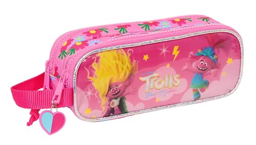 Safta Trolls 3 Federmäppchen für Kinder, Federmäppchen für Kinder, ideal für Schulkinder, bequem und vielseitig, Qualität und Widerstandsfähigkeit, 21 x 6 x 8 cm, Rosa, Rosa, Estándar, Casual von safta