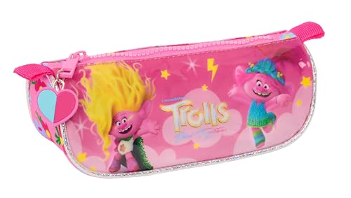 Safta Trolls 3 – dreieckiges Federmäppchen, Federmäppchen für Kinder, ideal für Schulkinder, bequem und vielseitig, Qualität und Widerstandsfähigkeit, 20 x 8,5 cm, Rosa, Rosa, Estándar, Casual von safta