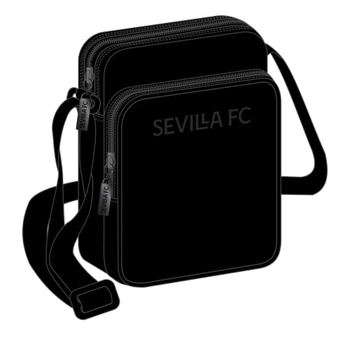 safta Unisex Kinder Umhängetasche mit Außentasche von Sevilla FC Teen, 160 x 60 x 220 mm, Schwarz von safta