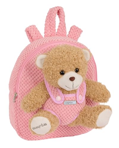 Safta - Vorschulrucksack mit Bär, Kindergartenrucksack, einfache Reinigung, ideal für Kinder, bequem und vielseitig, Qualität und Widerstandsfähigkeit, 23 x 7,5 x 27 cm, Rosa, Rosa, Estándar, Casual von safta