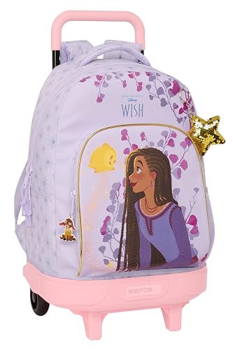 Safta WISH Großer Rucksack mit Rädern, kompakt, abnehmbar, ideal für Kinder unterschiedlichen Alters, bequem und vielseitig, Qualität und Widerstandsfähigkeit, 33 x 22 x 45 cm, Lila, Lila, Estándar, von safta