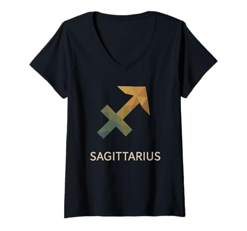 Damen Geometrische Sternzeichenkunst Schütze T-Shirt mit V-Ausschnitt Damen Geometrische Sternzeichenkunst Schütze T-Shirt mit V-Ausschnitt von sagittarius zodiac geometric arrow fire sign