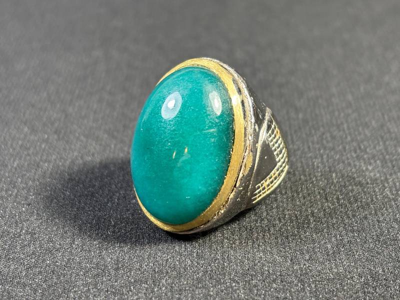 Handgemachte Natürliche Jade Cabochon Silber Ring - Kalimantan Größe 8, 5 von saharagems