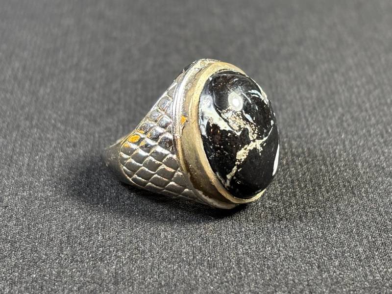 Palmwurzel - Versteinerter Natur Silberring Hochglanzpolierter Palmwurzel Ring Java Indonesien Schwarz-Silber Handgearbeitet 9.8 G von saharagems