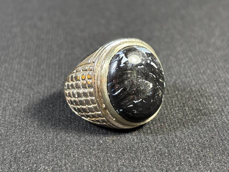 Palmwurzel - Versteinerter Natur Silberring Hochglanzpolierter Palmwurzel Ring Java Indonesien Schwarz-Silber Handgemacht 14.5 G von saharagems