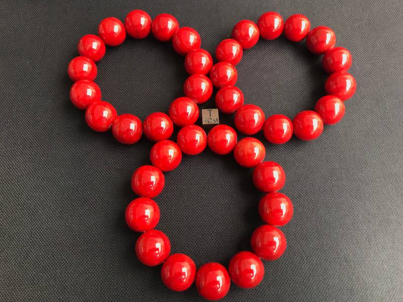 Rote Koralle Armband Polierte 15 Mm Edelstein Perlen, Unisex Schmuck von saharagems