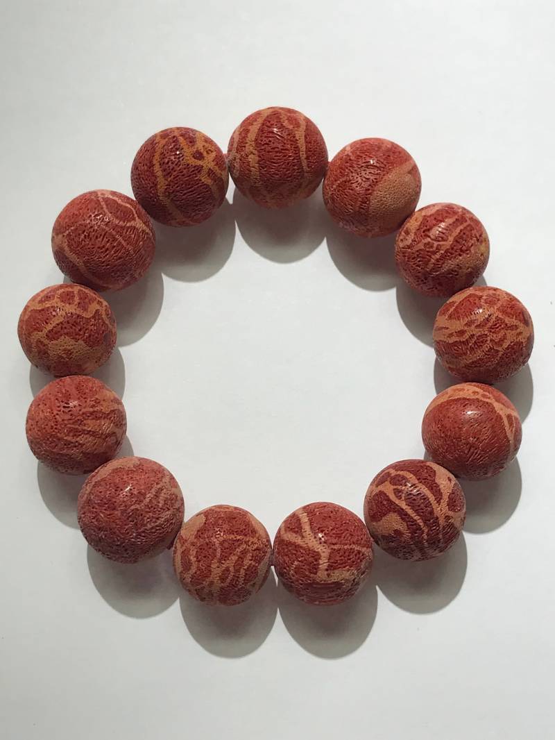 Rote Koralle Armband 14 Mm Runde Edelstein Perlen, Unisex Schmuck von saharagems