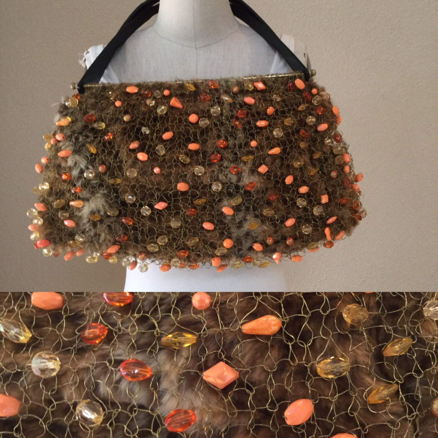 Vintage 60Er Perlen Handtasche, Leapord Print Fell. Mod. Gogo Vintage 60Er Perlen Handtasche, Leapord Print Fell. Mod. Gogo von sailorpinkvintage