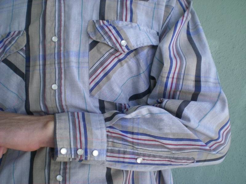 Vintage Herren Grau Langarm Shirt Perle Snap Down Stripes von sailorpinkvintage