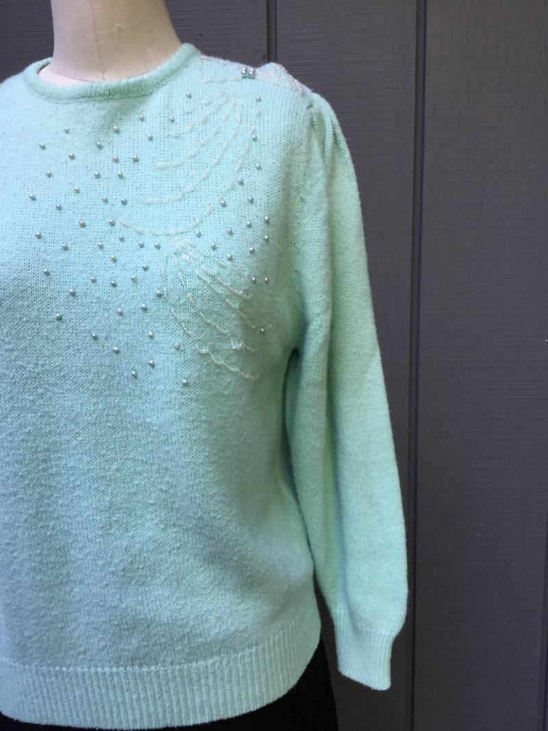Vintage Winter 80Er Jahre Weicher Aqua Pullover. Herbst Perlen von sailorpinkvintage