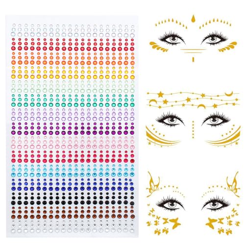 3 Lidschatten temporäre Tattoos Aufkleber + 1 Glitzersteine Selbstklebend,Makeup Gesicht für Mädchen Frauen Make-up-Werkzeuge Aufkleber Eyeliner Abziehbilder,für Maskerade Party Karneval Festival von saizone