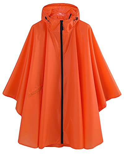 Regenponcho Jacke Mantel Kapuze Reißverschluss Stil für Damen Herren Erwachsene mit Tasche, Orange/Abendrot im Zickzackmuster (Sunset Chevron), Einheitsgröße von salamra