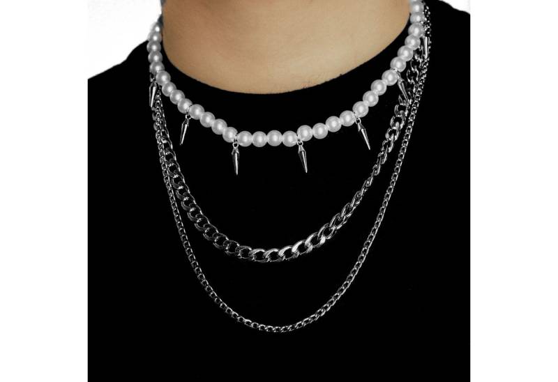 salazar.plus Perlenketten-Set Perlenkette mit Nieten Kubanische Kette Edelstahl 3er Set Herren (3er Set) von salazar.plus