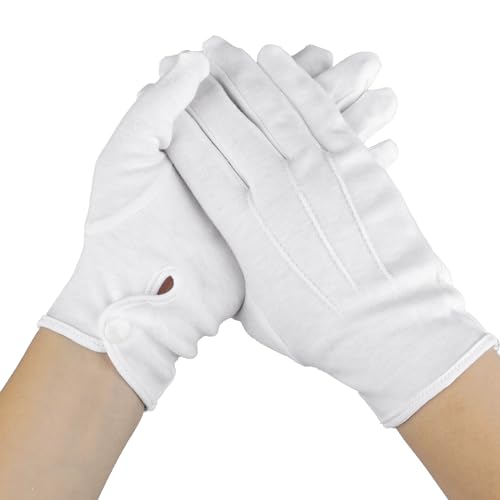 2 Stück Baumwolle Handschuhe Weiße mit Snap Parade Handschuhe Etiquette Handschuhe für Frauen und Herren Handschuhe mit Schnappverschluss, Formelle Smoking Ehrengarde Inspektionshandschuhe für Schmuck von salbsever
