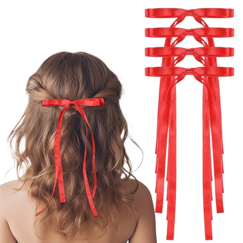 4 Stück Seidige Satin-Haarschleifen, Haarschleifen Clips Rot Metallklammern Haarschleife Rot Schleife Haare für Damen von salbsever