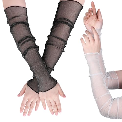 salbsever 2 Paar Damen Kühlung Arm Ärmel Spitze Armstulpe Anti Rutsch Armstulpe Damen Arm Ärmel für Outdoor Sportarten Radfahren Laufen Golf Reise von salbsever