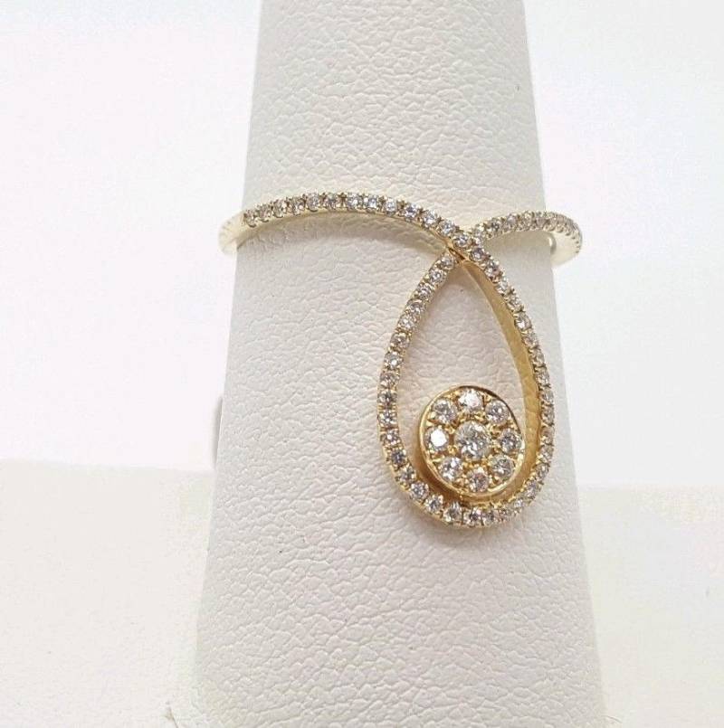 0.38 Ct 14K Gelbgold Diamant Gebogen Criss Cross Fashion Pave Ring von salehijewelry