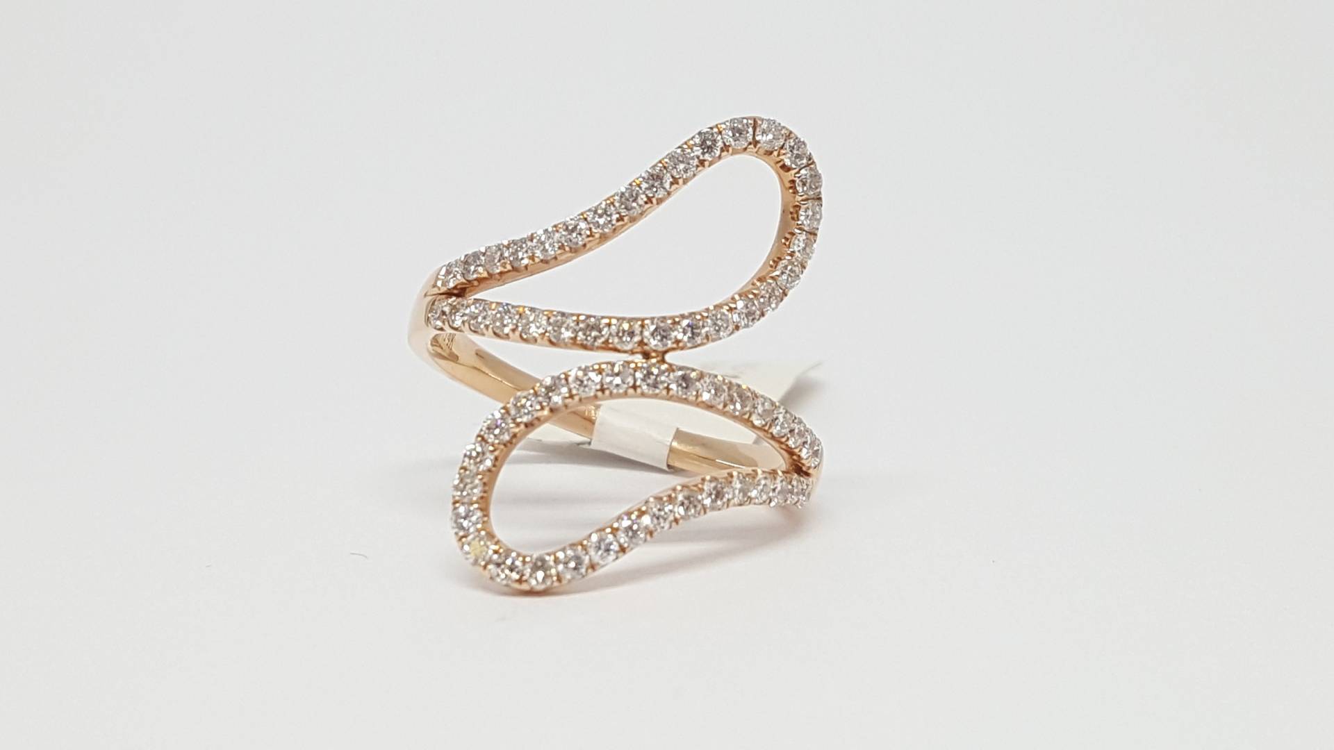 0.76 Ct 14K Rosegold Diamant Paisley Geschwungen Splitt Tropfen Liebe Mode Pave Ring Breites Band von salehijewelry