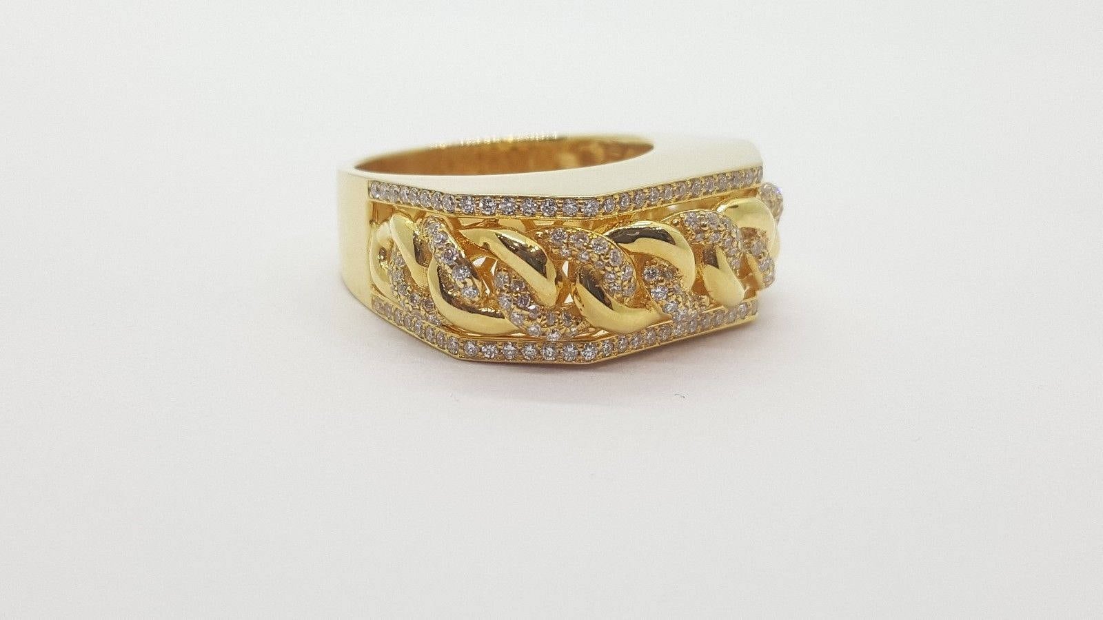 0.79 Tcw 14K Solid Gelbgold Diamant Pinky Herrenring Cuban Miami Link Style von salehijewelry