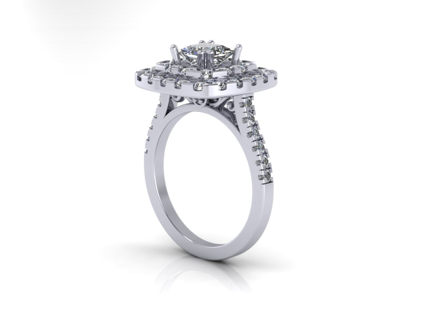 14 Karat Doppel Halo Diamant Princess Cut Mitte Verlobungsring Halbmontierung von salehijewelry