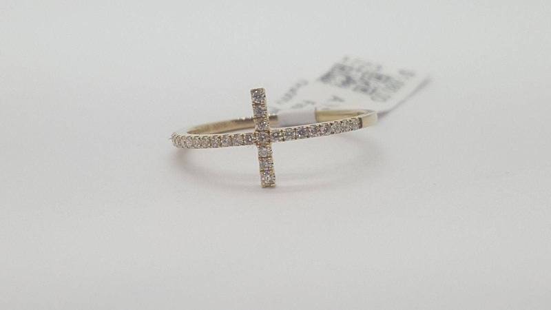 14K Massives Gelbgold 0.20 Ct Echter Runder Diamant Kreuz Ring von salehijewelry