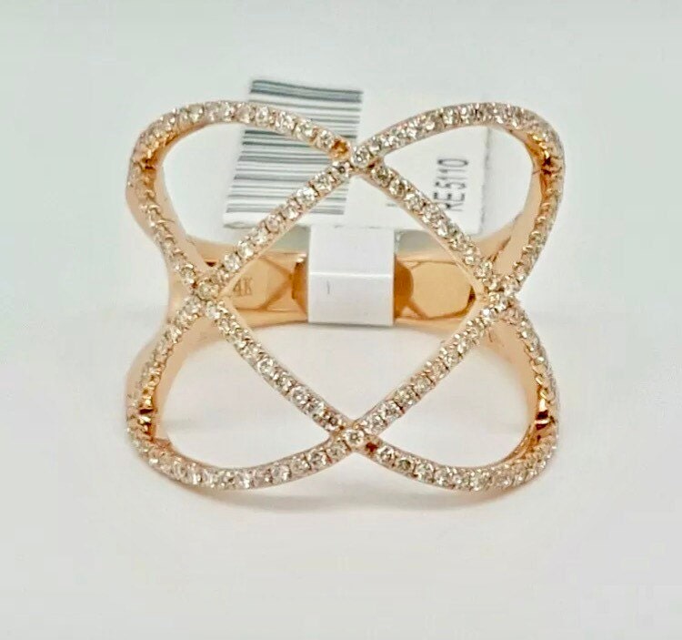 14K Roségold 0.49Ct Echter Runder Diamant Modern Design Ring Gr. 6.75 von salehijewelry